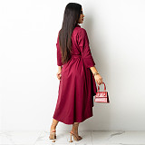 Solid Color 3/4 Sleeve Irregular Shirt Dress With Belt ZS-0420
