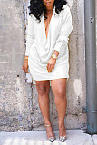 Solid Deep V-neck Long Sleeve Party Club Dress MK-3062