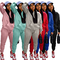 Solid Long Sleeve Hooded Sweatshirts And Pant Suits XING-092