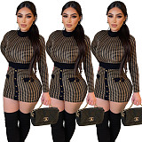 Houndstooth Jacquard Long Sleeve Mini Dress ORY-5222