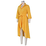 Solid Color 3/4 Sleeve Irregular Shirt Dress With Belt ZS-0420