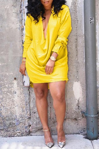 Solid Deep V-neck Long Sleeve Party Club Dress MK-3062