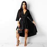 Solid Color 3/4 Sleeve Irregular Shirt Dress With Belt ZS-0420