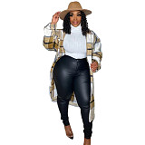 Pocket Lapel Oversized Long Plaid Woolen Coat ASL-6525