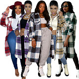 Pocket Lapel Oversized Long Plaid Woolen Coat ASL-6525