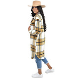 Pocket Lapel Oversized Long Plaid Woolen Coat ASL-6525