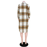 Pocket Lapel Oversized Long Plaid Woolen Coat ASL-6525
