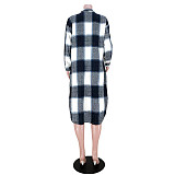 Pocket Lapel Oversized Long Plaid Woolen Coat ASL-6525