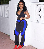 Patchwork Zipper Sleeveless Bodycon Fitness Jumpsuit MEM-88412