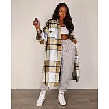 Pocket Lapel Oversized Long Plaid Woolen Coat ASL-6525