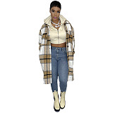 Pocket Lapel Oversized Long Plaid Woolen Coat ASL-6525