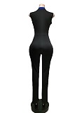 Patchwork Zipper Sleeveless Bodycon Fitness Jumpsuit MEM-88412