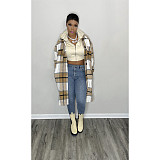 Pocket Lapel Oversized Long Plaid Woolen Coat ASL-6525