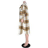 Pocket Lapel Oversized Long Plaid Woolen Coat ASL-6525