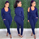 Solid Color Coats+Vest Top+Skinny Pants 3 Piece Set CN-9908