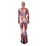 Tie Dye Flare Sleeve Crop Tops And Pants Set CN-9909