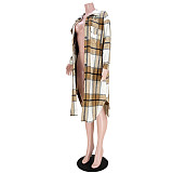 Pocket Lapel Oversized Long Plaid Woolen Coat ASL-6525