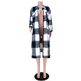 Pocket Lapel Oversized Long Plaid Woolen Coat ASL-6525