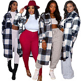 Pocket Lapel Oversized Long Plaid Woolen Coat ASL-6525