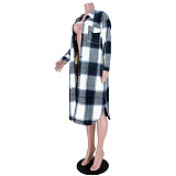 Pocket Lapel Oversized Long Plaid Woolen Coat ASL-6525