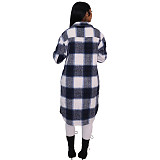 Pocket Lapel Oversized Long Plaid Woolen Coat ASL-6525