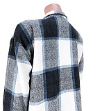 Pocket Lapel Oversized Long Plaid Woolen Coat ASL-6525