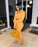 Solid Zipper Hooded Crop Top and Pants Suit HMS-5520