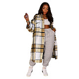 Pocket Lapel Oversized Long Plaid Woolen Coat ASL-6525