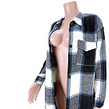 Pocket Lapel Oversized Long Plaid Woolen Coat ASL-6525
