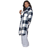 Pocket Lapel Oversized Long Plaid Woolen Coat ASL-6525