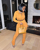Solid Zipper Hooded Crop Top and Pants Suit HMS-5520
