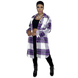 Pocket Lapel Oversized Long Plaid Woolen Coat ASL-6525