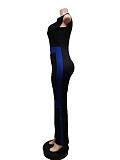 Patchwork Zipper Sleeveless Bodycon Fitness Jumpsuit MEM-88412