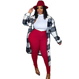 Pocket Lapel Oversized Long Plaid Woolen Coat ASL-6525