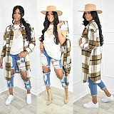 Pocket Lapel Oversized Long Plaid Woolen Coat ASL-6525