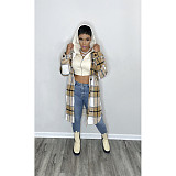 Pocket Lapel Oversized Long Plaid Woolen Coat ASL-6525