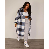Pocket Lapel Oversized Long Plaid Woolen Coat ASL-6525