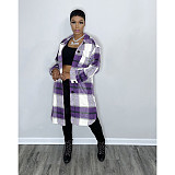 Pocket Lapel Oversized Long Plaid Woolen Coat ASL-6525