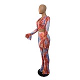 Tie Dye Flare Sleeve Crop Tops And Pants Set CN-9909