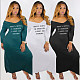 Letter Casual Long Sleeve V-neck Streetwear Dress WA-80118