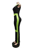 Patchwork Zipper Sleeveless Bodycon Fitness Jumpsuit MEM-88412