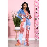 Tie Dye Flare Sleeve Crop Tops And Pants Set CN-9909