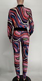 Pattern Print Zipper Jacket High Waist Pants Set XMY-9337