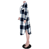 Pocket Lapel Oversized Long Plaid Woolen Coat ASL-6525