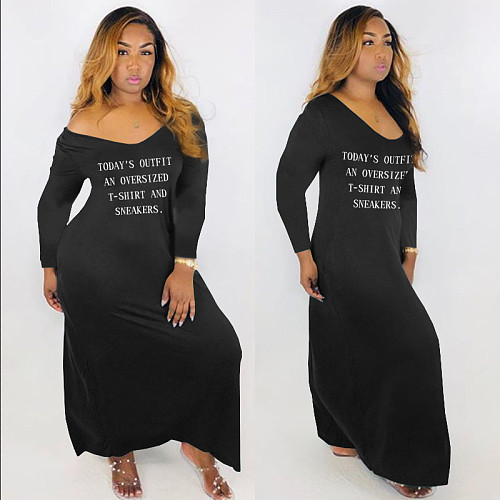 Letter Casual Long Sleeve V-neck Streetwear Dress WA-80118