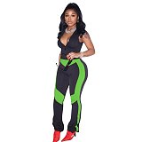 Patchwork Zipper Sleeveless Bodycon Fitness Jumpsuit MEM-88412