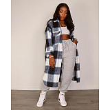 Pocket Lapel Oversized Long Plaid Woolen Coat ASL-6525