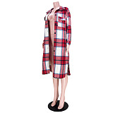 Pocket Lapel Oversized Long Plaid Woolen Coat ASL-6525