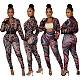 Pattern Print Zipper Jacket High Waist Pants Set XMY-9337