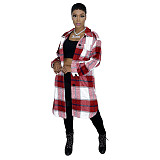Pocket Lapel Oversized Long Plaid Woolen Coat ASL-6525